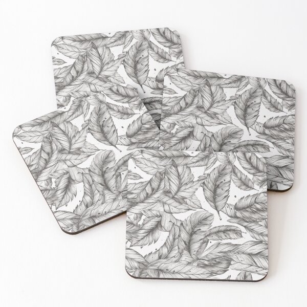 Item preview, Ink-drawn Feather Pattern - Black and White Art on Beige" designed and sold by stateofhuman.