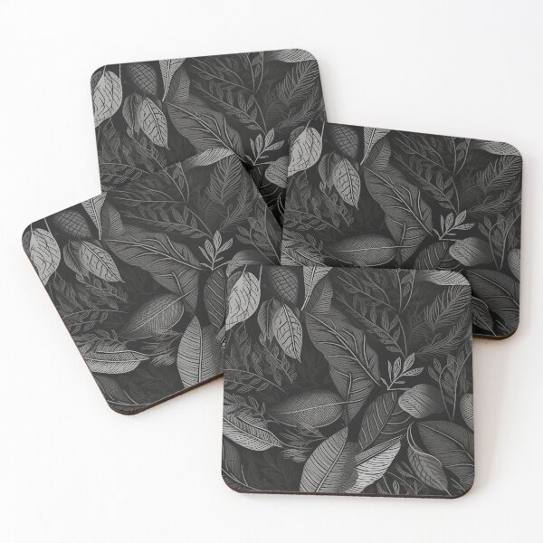 Item preview, White-ink Leaf Pattern on Black - Exotic and Detailed Botanical Art designed and sold by stateofhuman.