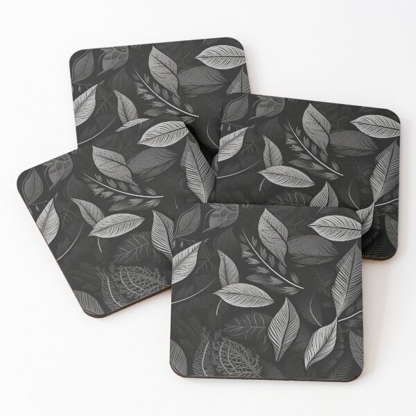 Item preview, White-ink Leaf Pattern on Black - Variation1 - Exotic and Detailed Botanical Art designed and sold by stateofhuman.