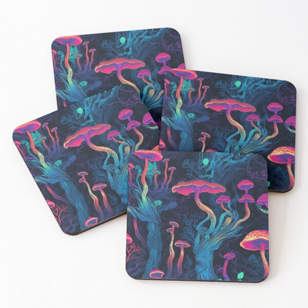 Item preview, Mystic Mushroom Neon Wallpaper Linework Background designed and sold by zoehbell.