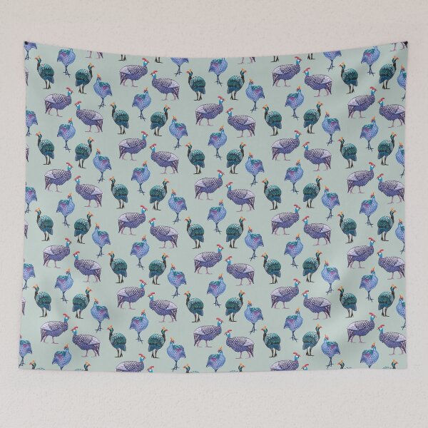 Item preview, Guinea Fowl on Soft Teal designed and sold by Ramona Kurten.
