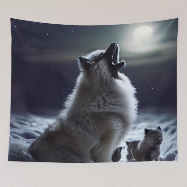 Item preview, Keeshond dog howling under the moon with puppies - Dog Lovers Art designed and sold by Woof-n-Wear.