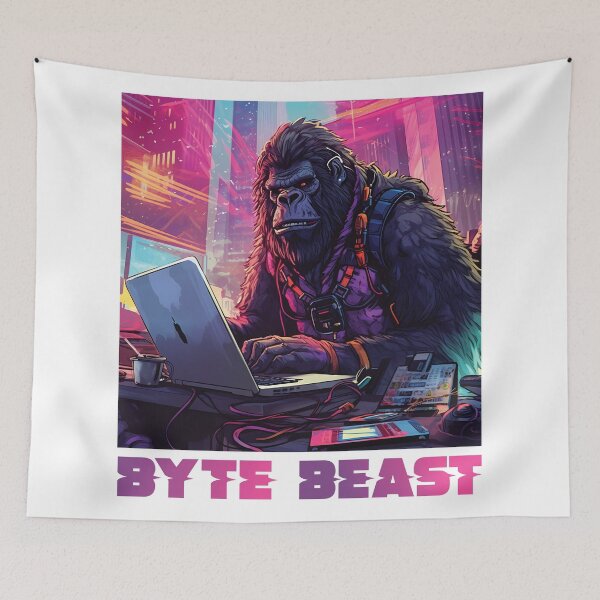 Item preview, BYTE BEAST: Cyberpunk Gorilla Hacking the Digital World designed and sold by PopPopGfx.