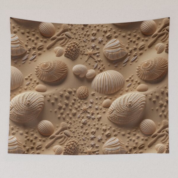 Item preview, Seashell Pattern on Sandy Beach - Var. 6 - Realistic and Detailed Seaside Art designed and sold by stateofhuman.
