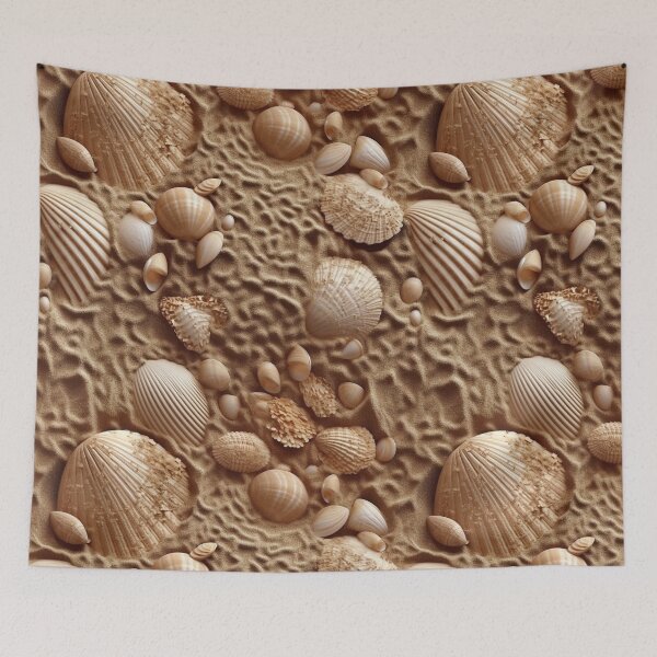 Item preview, Seashell Pattern on Sandy Beach - Var. 7 - Realistic and Detailed Seaside Art designed and sold by stateofhuman.
