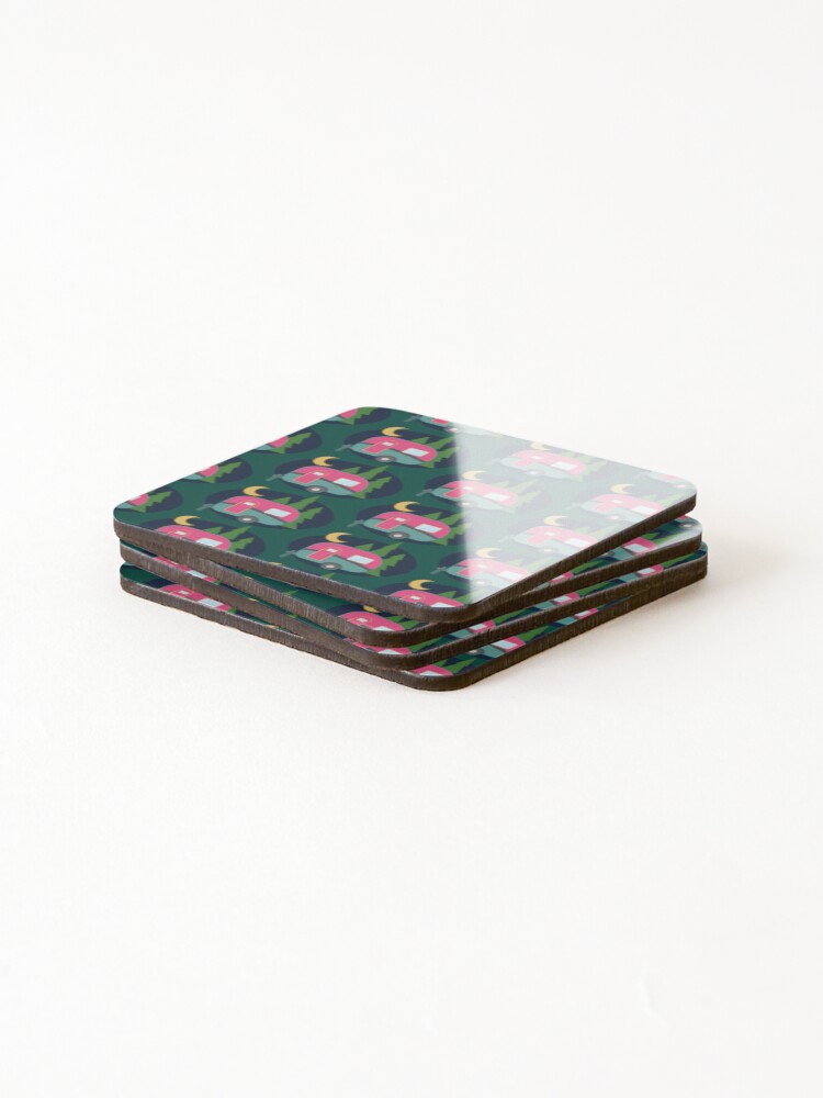 Thumbnail 4 of 5, Coasters (Set of 4), Distressed Raspberry Night Camper designed and sold by LeftNWrite.