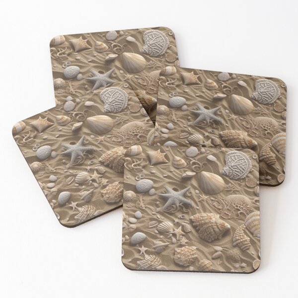 Artikelvorschau, Muschelmuster am Sandstrand – Var. 8 – Realistische und detaillierte Küstenkunst entworfen und verkauft von stateofhuman.