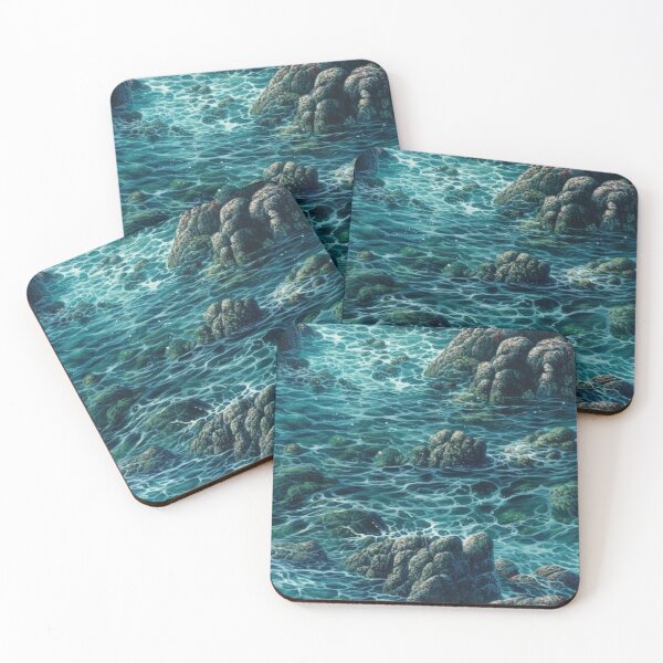 Item preview, Japanese-Inspired Ocean Scene with Rocks - Hyperrealistic Seascapes designed and sold by stateofhuman.