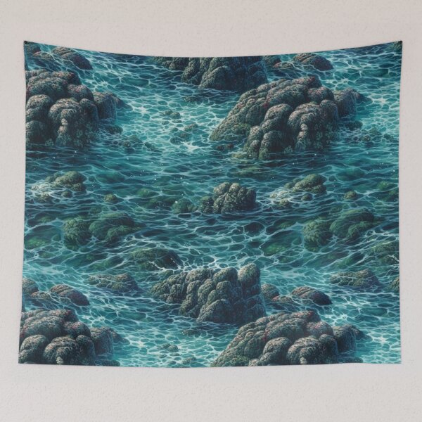 Item preview, Japanese-Inspired Ocean Scene with Rocks - Hyperrealistic Seascapes designed and sold by stateofhuman.