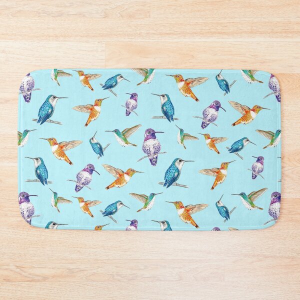 Item preview, Four Illustrated Hummingbirds Tossed Pattern, Purple, Blue, Teal and Orange, Teal Background designed and sold by Sockstomistic.