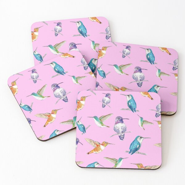 Item preview, Four Illustrated Hummingbirds Tossed Pattern, Purple, Blue, Teal and Orange, Pink Background designed and sold by Sockstomistic.