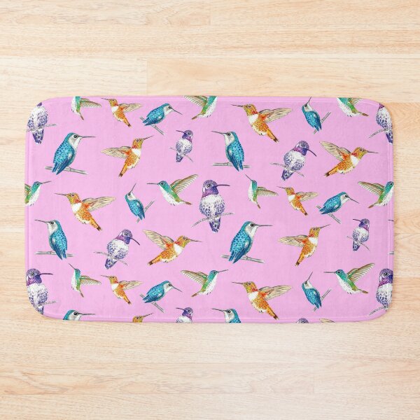Item preview, Four Illustrated Hummingbirds Tossed Pattern, Purple, Blue, Teal and Orange, Pink Background designed and sold by Sockstomistic.