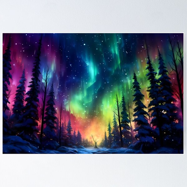 Item preview, Aurora Borealis Enchanted Glowing Neon Forest designed and sold by Spell-Craft.