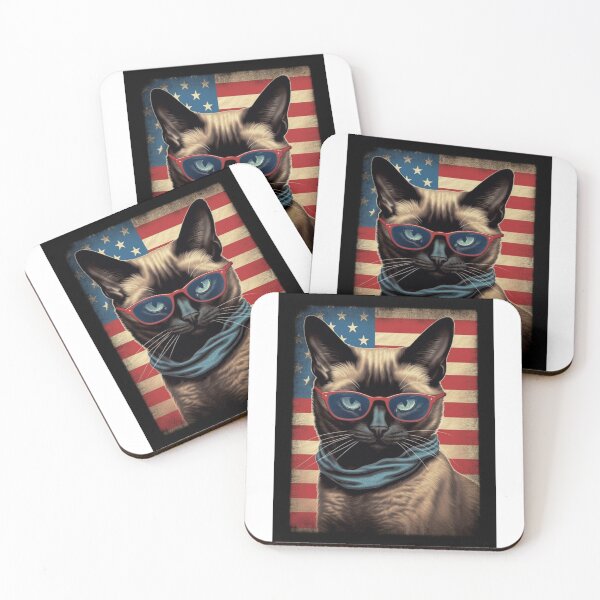 Item preview, Patriotic Siamese Cat In Front Of American Flag designed and sold by ZenEverAI.