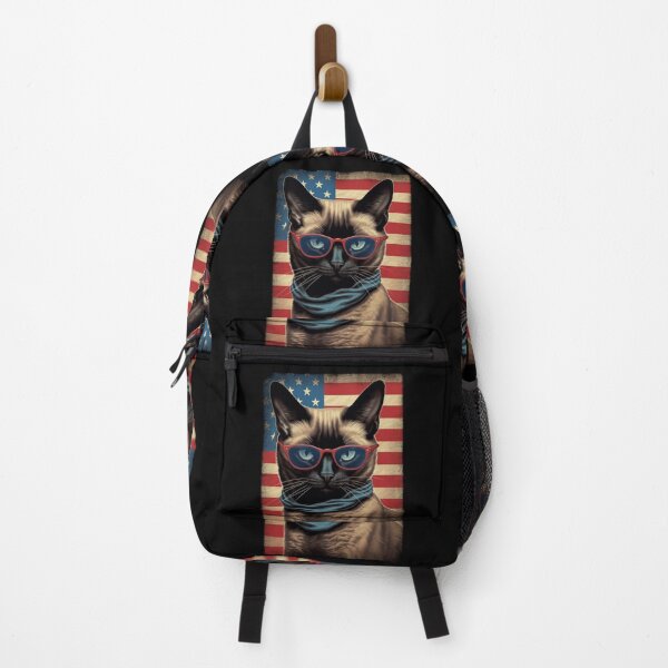 Item preview, Patriotic Siamese Cat In Front Of American Flag designed and sold by ZenEverAI.