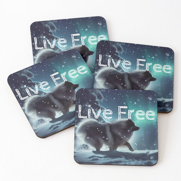 Item preview, Dog Live Free in Snowy Forest with Northern Lights - Motivational Per Lovers Art designed and sold by Woof-n-Wear.