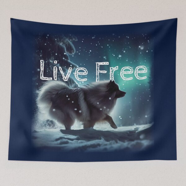 Item preview, Dog Live Free in Snowy Forest with Northern Lights - Motivational Per Lovers Art designed and sold by Woof-n-Wear.