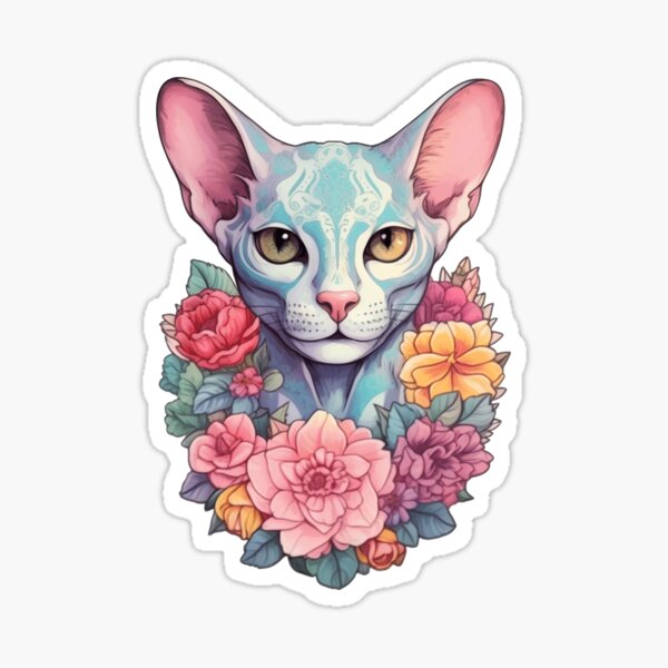 Sphynx Cat with Flowers Sticker