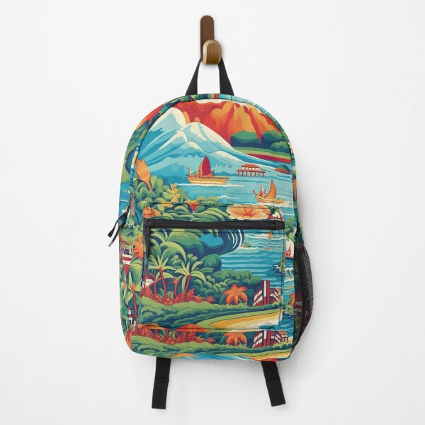 Item preview, Hawaii Travel Poster Inspired Illustration Mountains to Sea designed and sold by EverettAtlas.