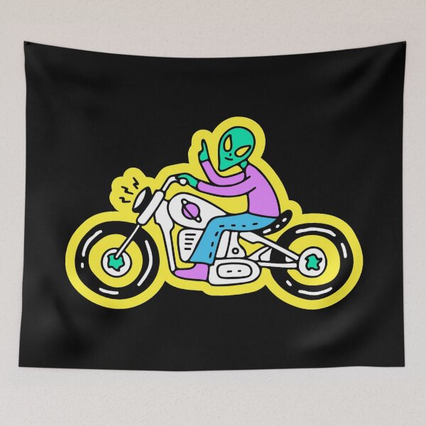 Item preview, Cool alien riding cafe racer motorcycle designed and sold by FunGalaxy.