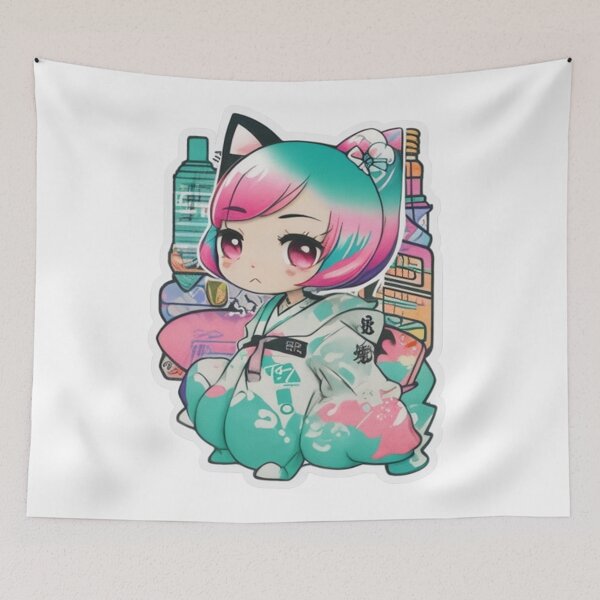 Item preview, Adorable kimono-clad girl radiating stylish charm stickers and more. designed and sold by mefirefire.