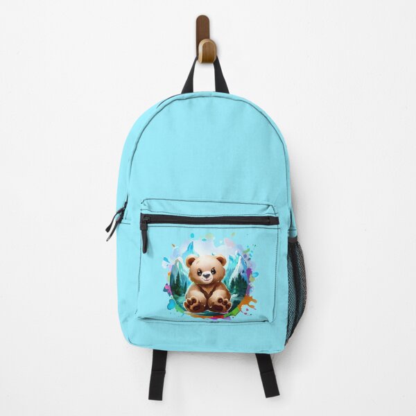 Item preview, Cute and sweet baby bear in a pine forest with mountains designed and sold by ArtandSmile.