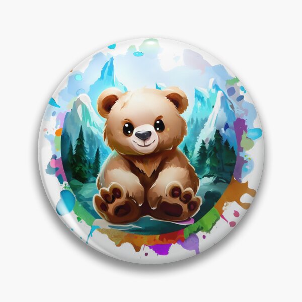 Item preview,  Cute and sweet baby bear in a pine forest with mountains designed and sold by ArtandSmile.