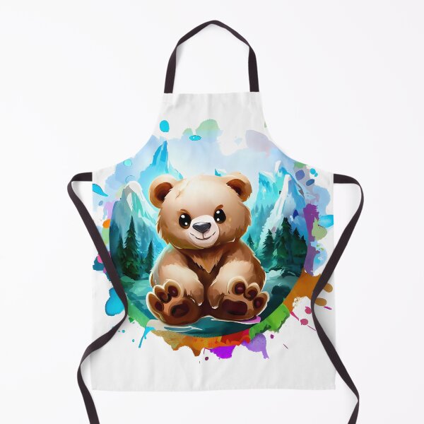 Item preview,  Cute and sweet baby bear in a pine forest with mountains designed and sold by ArtandSmile.