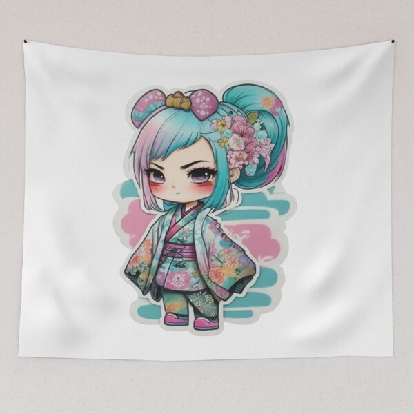 Item preview, Adorable kimono-clad girl radiating stylish charm stickers and more. designed and sold by mefirefire.