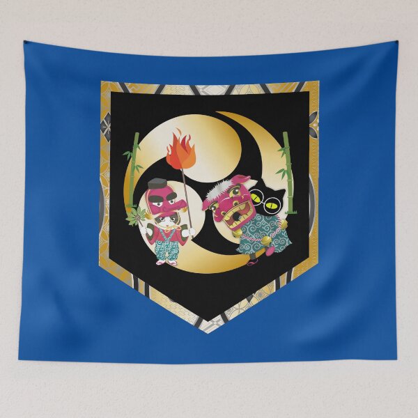 Item preview, Tengu and Lion Fighting Dance Pocket shape by Cats designed and sold by edo-neko.