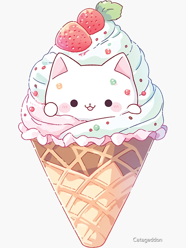 Cute Cats Kawaii Ice Cream Cone Sticker