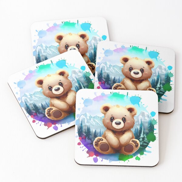 Item preview, Cute baby bear in a pine forest cartoon designed and sold by ArtandSmile.