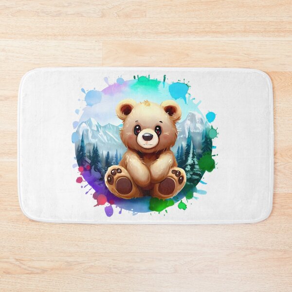 Item preview, Cute baby bear in a pine forest cartoon designed and sold by ArtandSmile.