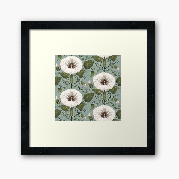 Aperçu de l'œuvre Dreamy Moonflower sur bleu-vert créée et vendue par Silver Steer Design.