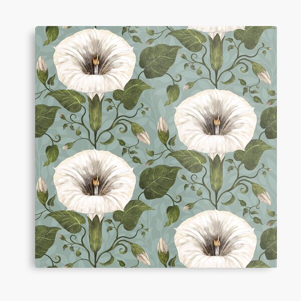 Aperçu de l'œuvre Dreamy Moonflower sur bleu-vert créée et vendue par Silver Steer Design.