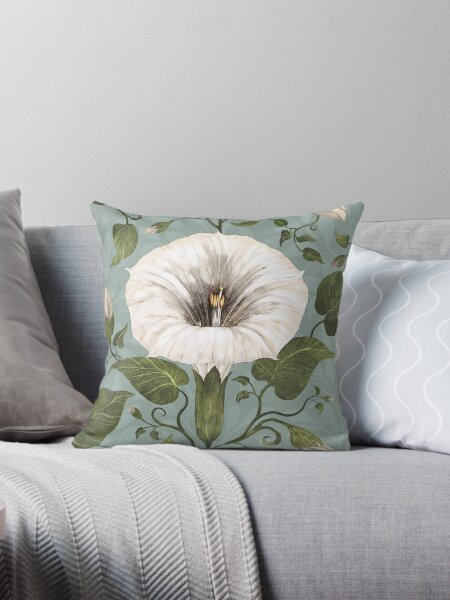Aperçu de l'œuvre Dreamy Moonflower sur bleu-vert créée et vendue par Silver Steer Design.