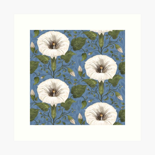 Aperçu de l'œuvre Dreamy Moonflower sur bleu créée et vendue par Silver Steer Design.