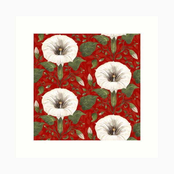 Aperçu de l'œuvre Dreamy Moonflower sur rouge créée et vendue par Silver Steer Design.