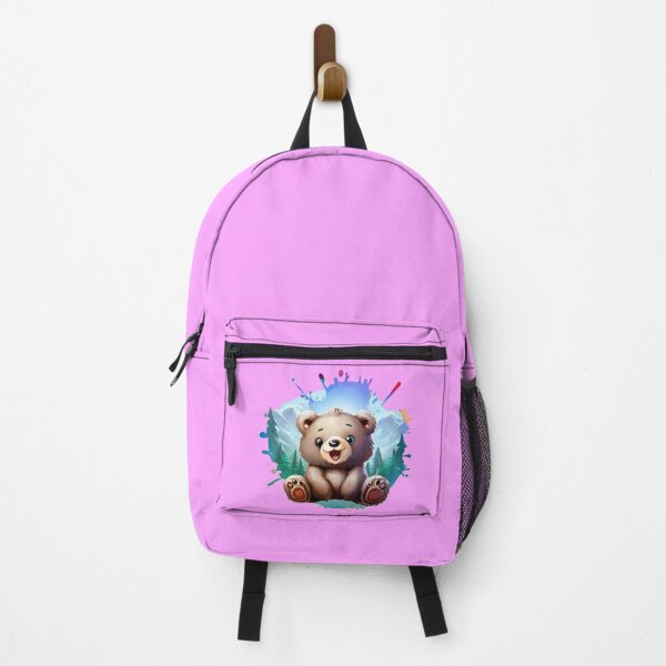 Item preview, Cute and happy baby bear in a pine forest designed and sold by ArtandSmile.