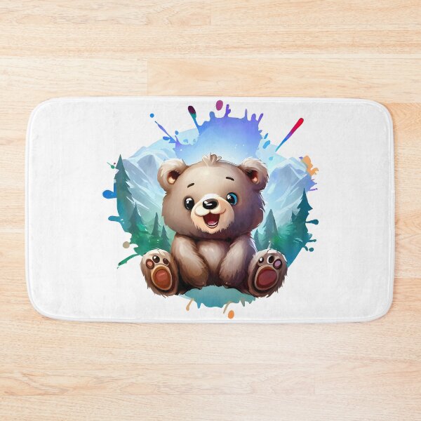 Item preview, Cute and happy baby bear in a pine forest designed and sold by ArtandSmile.
