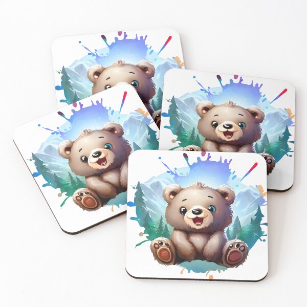 Item preview, Cute and happy baby bear in a pine forest designed and sold by ArtandSmile.