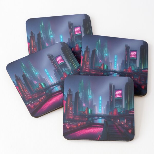 Item preview, Vibrant Vaporwave Cityscape - Retro Futuristic Art Print designed and sold by LuminoArt.
