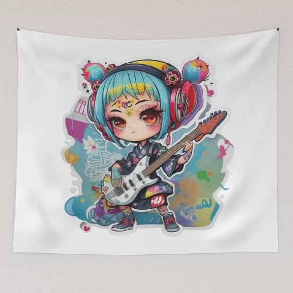 Item preview, Adorable kimono-clad guitarist rocking the stage sticker and more. designed and sold by mefirefire.