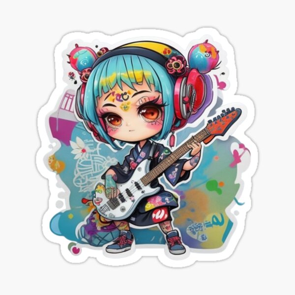Item preview, Adorable kimono-clad guitarist rocking the stage sticker and more. designed and sold by mefirefire.