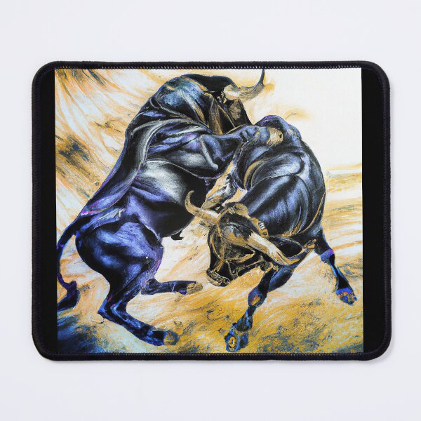 Item preview, A painting of 2 black bulls fighting designed and sold by Kathysartroom.