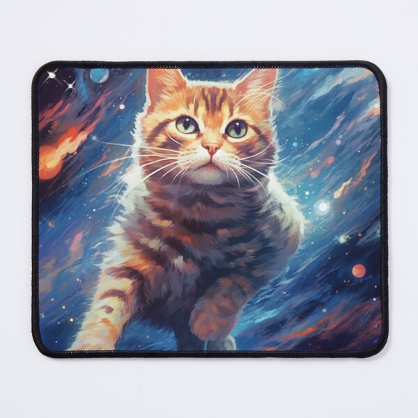 Item preview, "Astro Feline: Speedpainted Vibrant Realism in Dark Sky-Blue and Light Amber" a space cat, in the style of speedpainting designed and sold by Bee Happy Creative™.