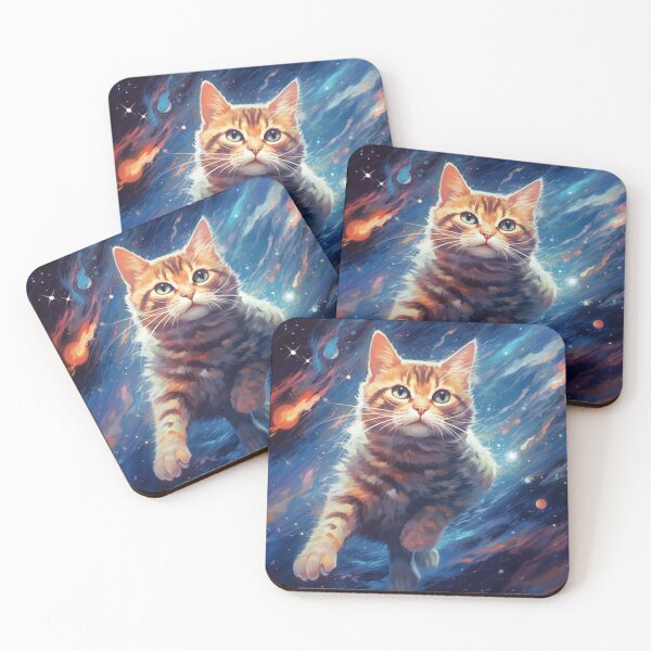 Item preview, "Astro Feline: Speedpainted Vibrant Realism in Dark Sky-Blue and Light Amber" a space cat, in the style of speedpainting designed and sold by Bee Happy Creative™.