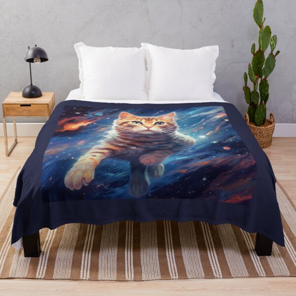 Item preview, "Astro Feline: Speedpainted Vibrant Realism in Dark Sky-Blue and Light Amber" a space cat, in the style of speedpainting designed and sold by Bee Happy Creative™.