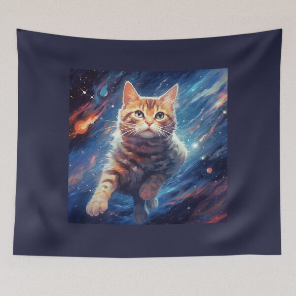 Item preview, "Astro Feline: Speedpainted Vibrant Realism in Dark Sky-Blue and Light Amber" a space cat, in the style of speedpainting designed and sold by Bee Happy Creative™.