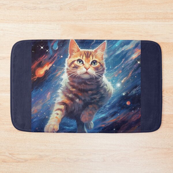 Item preview, "Astro Feline: Speedpainted Vibrant Realism in Dark Sky-Blue and Light Amber" a space cat, in the style of speedpainting designed and sold by Bee Happy Creative™.